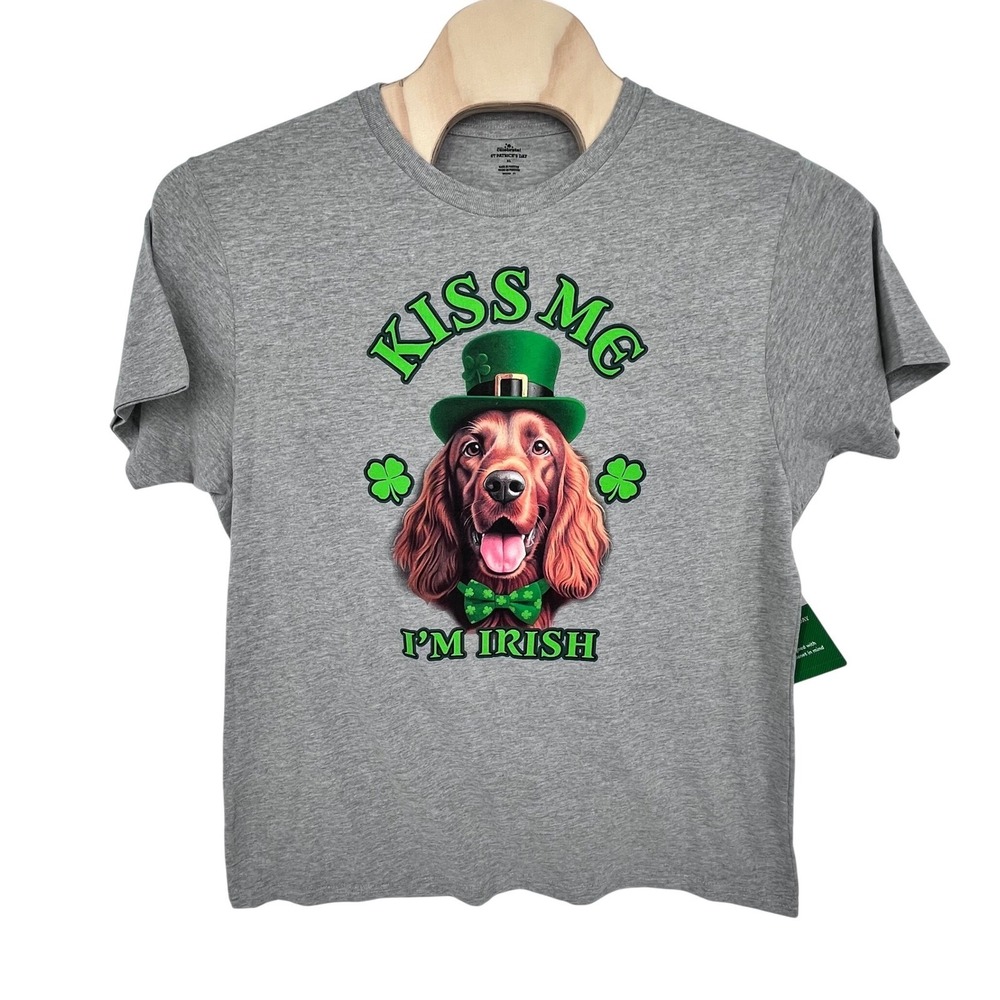 Grey Irish Setter St Patricks Day Graphic T-Shirt Mens XL Festive Casual Holiday